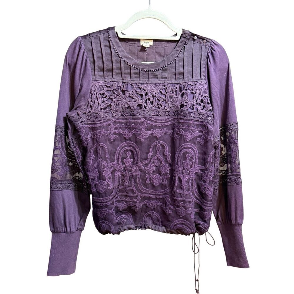 TINY by Anthropologie Violet Lace Mixed Media Blouse Sz S